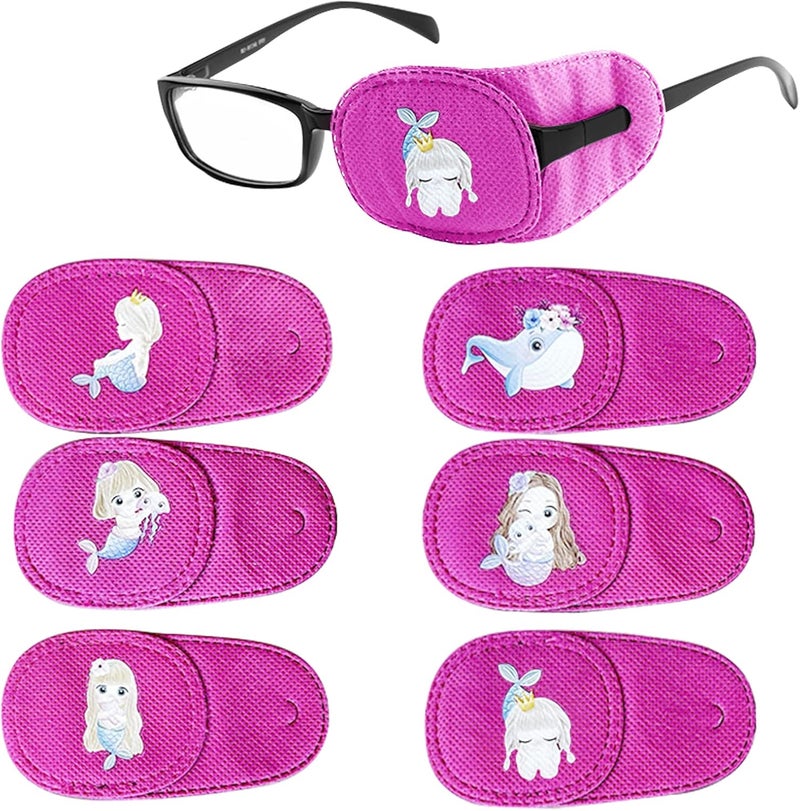 Mvwarj Eye Patches for Kids, 6 Pcs Girls Left Eye Patch for Glasses, Reusable Eye Patch for Lazy Eye Toddler Treating Amblyopia Strabismus and After Surgery (Pink Mermaid) - Image 1